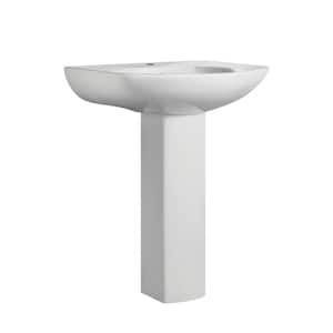 Modern White Ceramic Rectangular Chateau Pedestal Bathroom Vessel Sink with Round Single Faucet Hole