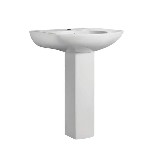Swiss Madison Modern White Ceramic Rectangular Chateau Pedestal Bathroom Vessel Sink with Round Single Faucet Hole