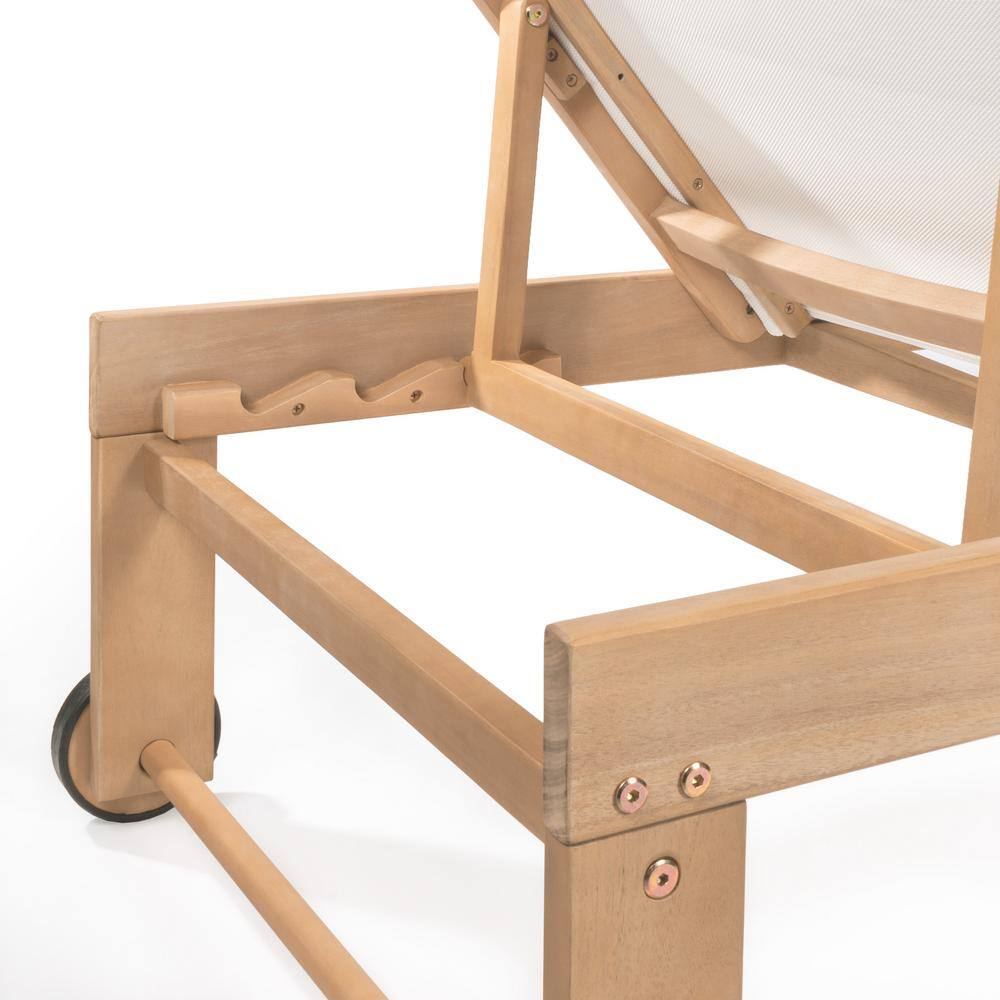 White and Light Teak Acacia Wood 3-Position Outdoor Chaise Lounge Set with Side Table