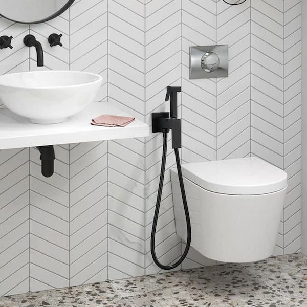 Single Handle Bidet Faucet with Handle Wall Mount Bidet Sprayer for Toilet with Rough-In Valve in Matte Black