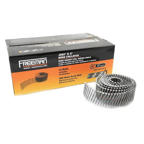 Freeman 2 in. x 0.092 in. Dia Hot Dipped Galvanized Ring Shank Wire Collated Siding Nails 3,600 Count