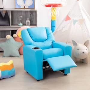 Blue/PVC Recline, Relax, Rule Kids' Comfort Champions, Push Back Kids Recliner Chair with Footrest & Cup Holders