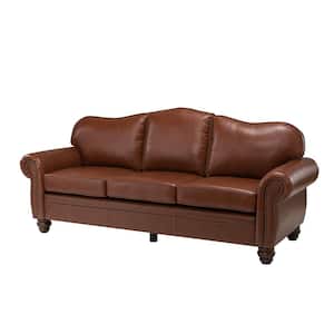 Macimo 81 in. Rolled Arm Genuine Leather Rectangle Transitional 3-Seater Sofa in Brown