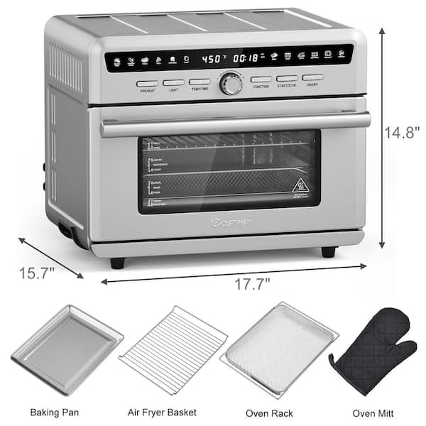 Costway 16-in-1 Air Fryer Oven 15.5 QT Toaster Oven Dehydrator Rotisserie  w/ Accessories Silver 