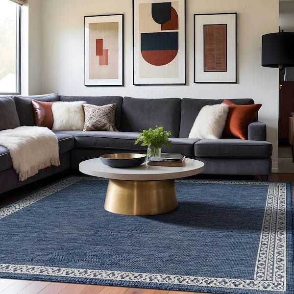 Beverly Rug Frame Blue 5 ft. x 7 ft. Geometric Bordered Washable