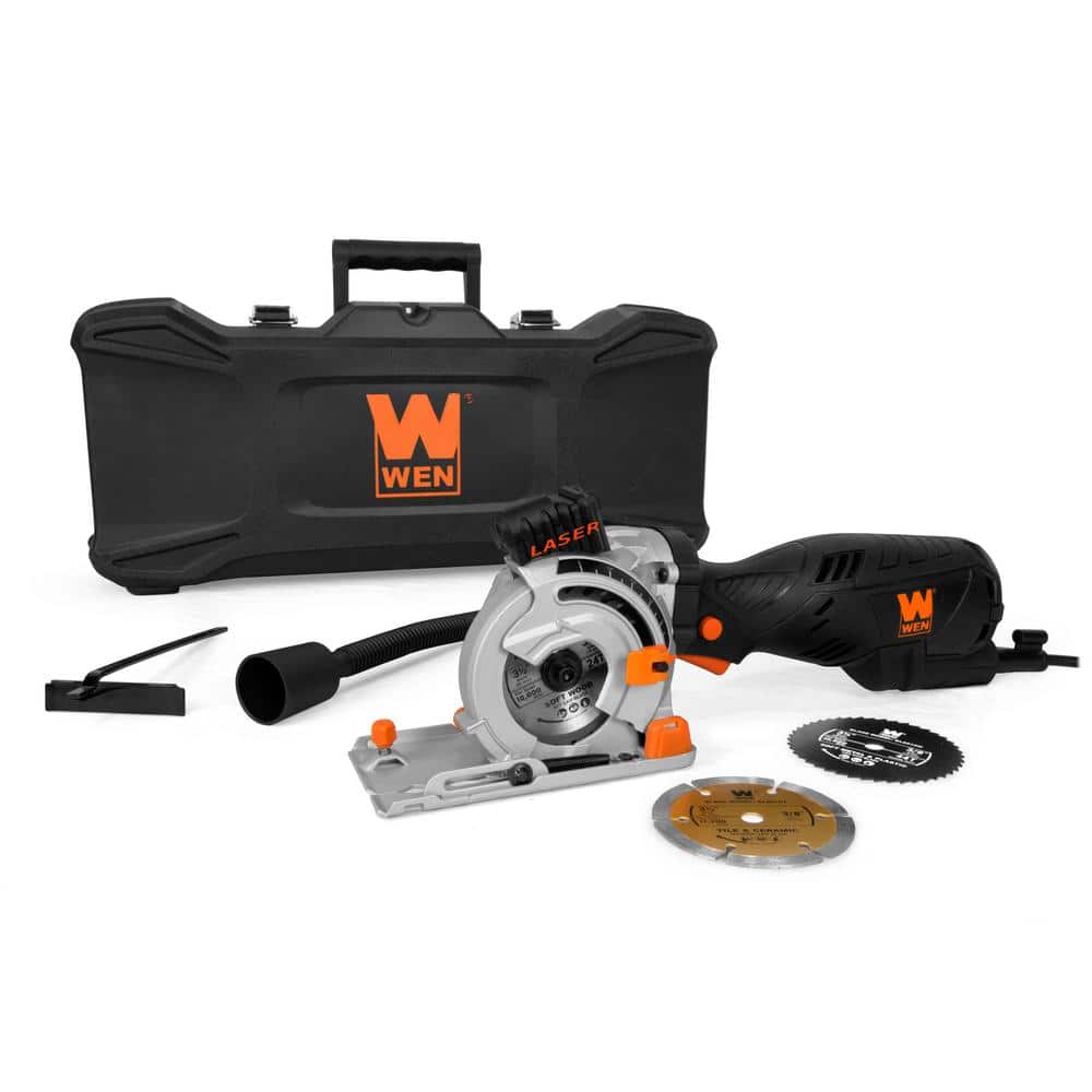 WEN Amp 3-1/2 in. Plunge Cut Compact Circular Saw with Laser, Carrying  Case and 3-Blades 3620 The Home Depot