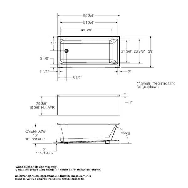 MAAX Bosca 60 in. x 30 in. AFR Acrylic Left Drain Rectangular