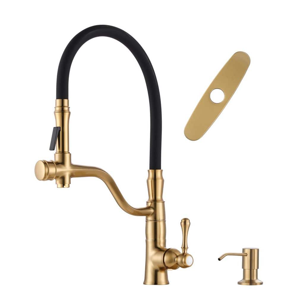 20.4 in. H Single-Handle High-Arc Pull Down Sprayer Kitchen Faucet with 360° Spout Swivel in Brushed Gold price history on PriceWatchPro