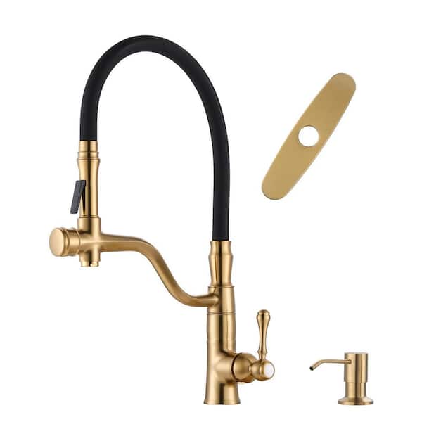 20.4 in. H Single-Handle High-Arc Pull Down Sprayer Kitchen Faucet with 360° Spout Swivel in Brushed Gold