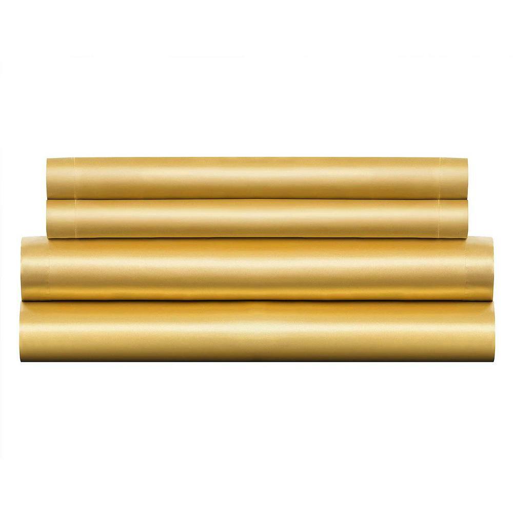 Gold Queen Satin Deep Pocket 4-Piece Sheet Set