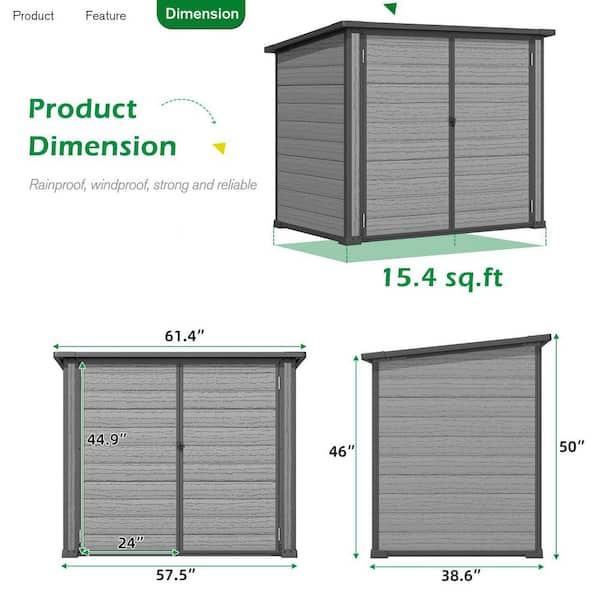 5 W ft. x 3 D ft. Resin Trash Can Storage Shed Outdoor Cabinet Waterproof with Reinforced Floor (15.4 sq. ft.)