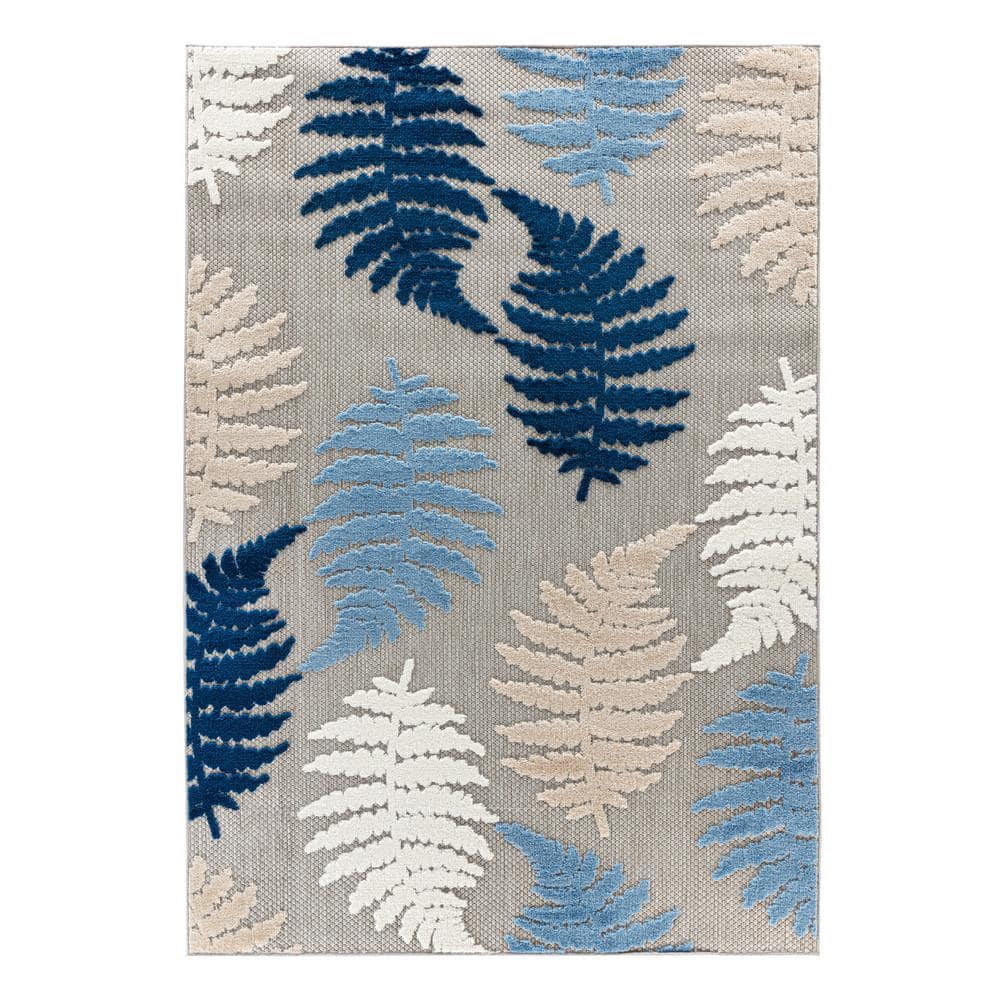 Seville Blue and Beige Floral Synthetic Indoor/Outdoor Rug