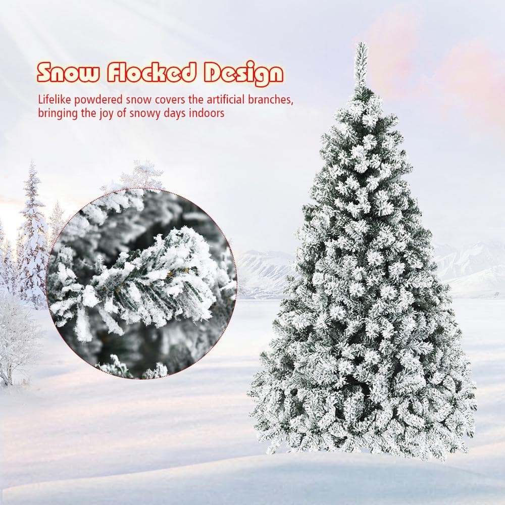 6FT Snow Flocked Pre-Lit Pine Christmas Tree with LED Lights