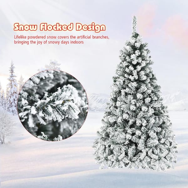 Costway 6 ft. Pre-Lit LED Flocked Snow Hinged Pine