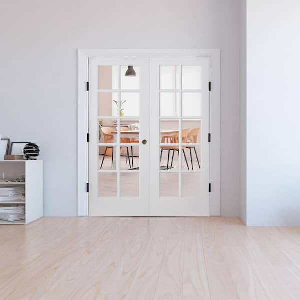 64 in. x 80 in. Craftsman Shaker 10-Lite Right Handed MDF Solid Core Double Prehung French Door