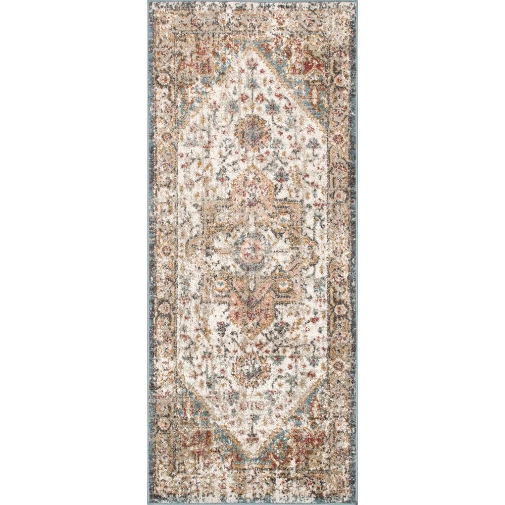 Beige Vintage Medallion Synthetic Runner Rug 2' 6" x 8'
