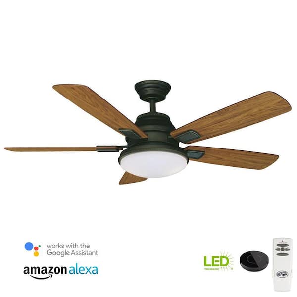 Hampton Bay Latham 52 in. LED Oil Rubbed Bronze Ceiling Fan with Light Kit Works with Google Assistant and Alexa