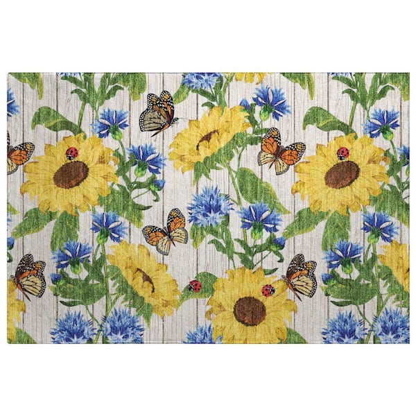 Dream Shag Premium Machine Washable Abstract ADS171 Yellow 3 ft. x 4 ft. Area Rug
