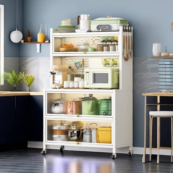 tunuo 36.6 in. Metal Storage Shelves Pantry in White