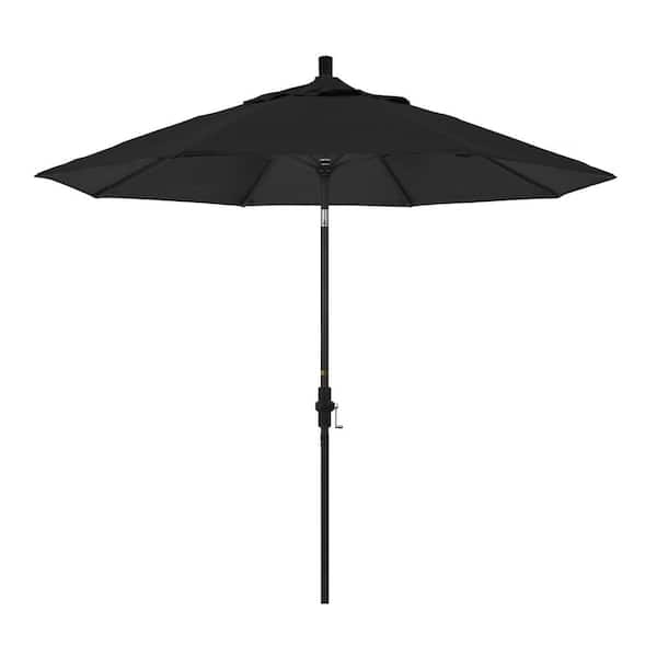 California Umbrella 9 ft. Black Aluminum Pole Market Aluminum Ribs Collar Tilt Crank Lift Patio Umbrella in Black Sunbrella