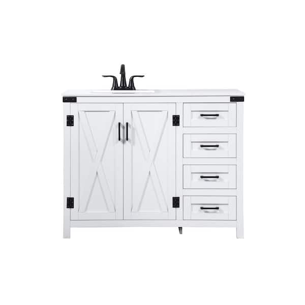 Unbranded Simply Living 42 in. W x 19 in. D x 34 in. H Bath Vanity in White with Ivory White Engineered Marble Top