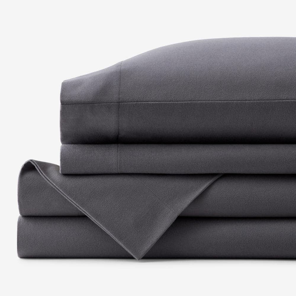 Legends Hotel 4-Piece Stone Gray Velvet Flannel Queen Sheet Set -  The Company Store, 50805L-Q-STN-G