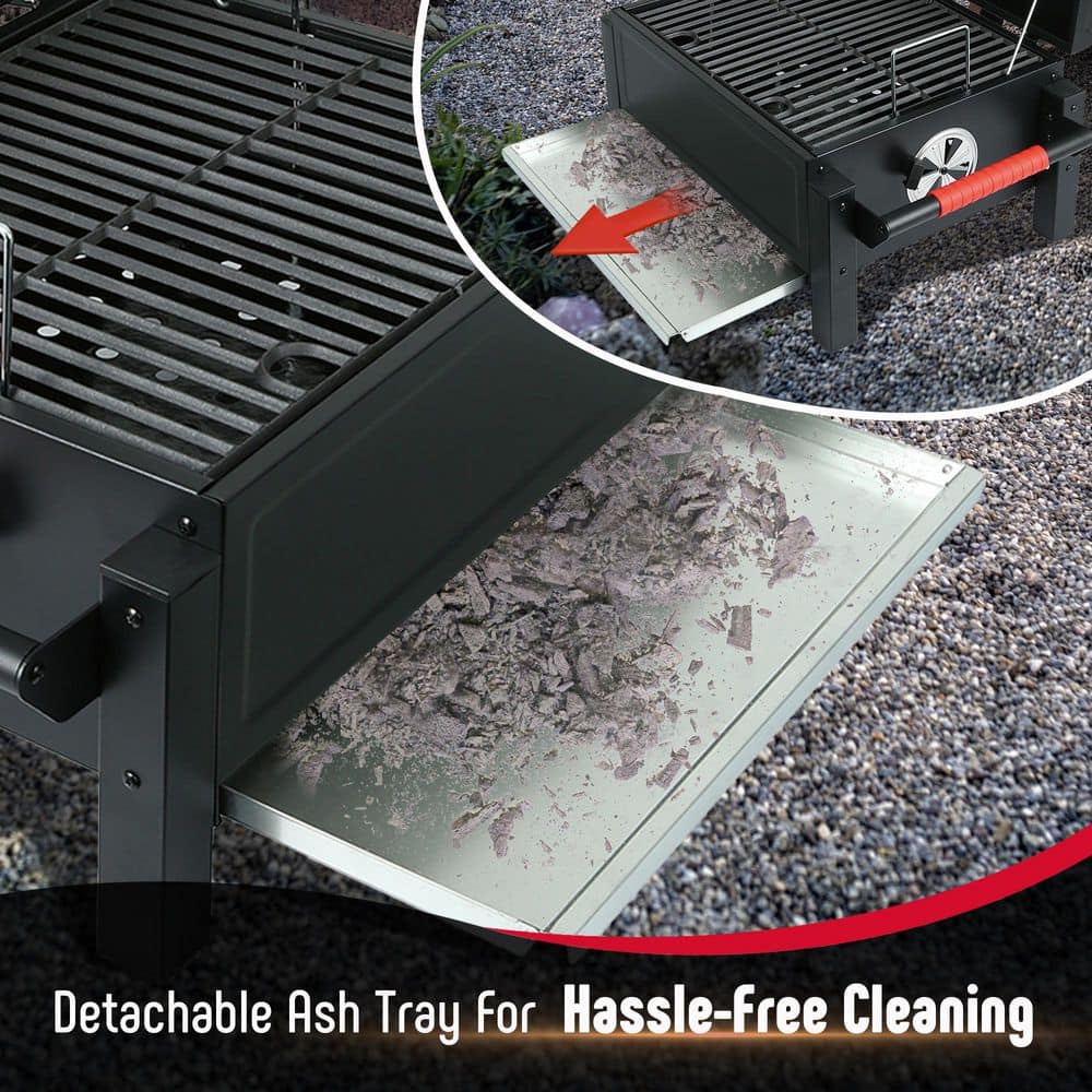 Feasto 26.8'' Black Portable Charcoal Grill with Cast Iron Grate