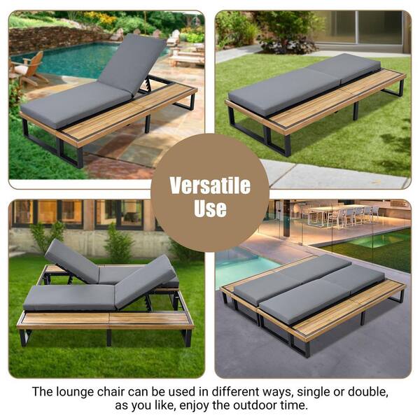Metal Outdoor Chaise Lounge Chair with Adjustable Backrest, Patio