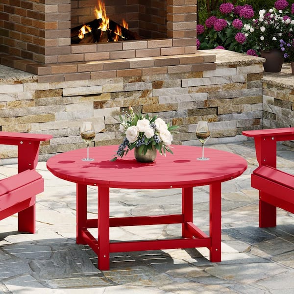 Laguna Outdoor Patio All Weather Fade Proof 38 in. Round HDPE Plastic Conversation Coffee Table in Red