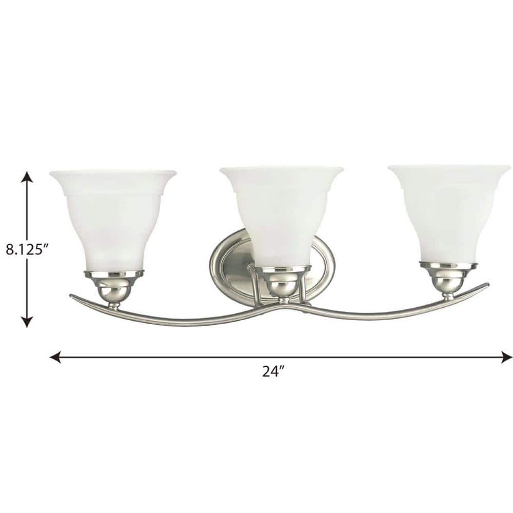 Trinity Brushed Nickel 3-Light Vanity Fixture with Etched Glass Shades