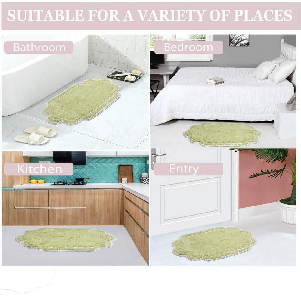 Green Cotton Tufted Bath Rug Set with Non-Slip Backing