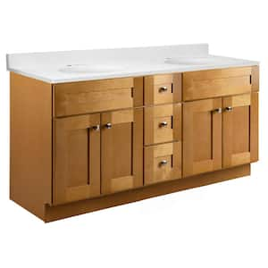 Brookings 61in.W x 22in.D x 36.4in.H Vanity w/ Cultured Marble Vanity Top 2-Sinks Sink Centerset,Assembled, Modern Birch