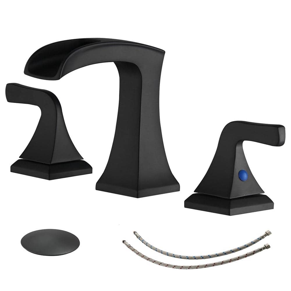 8 in. Widespread Waterfall Double Handle Bathroom Faucet with Drain Assembl