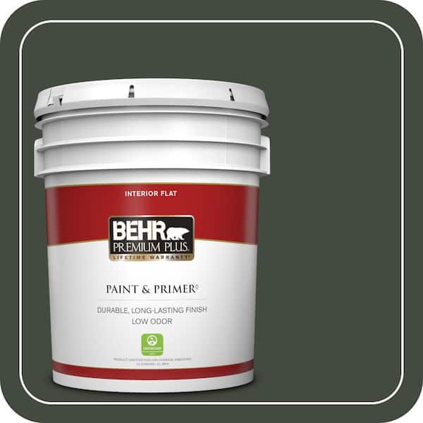BEHR PREMIUM PLUS 5 gal. #BXC-12 Deep Forest Flat Low Odor Interior Paint & Primer