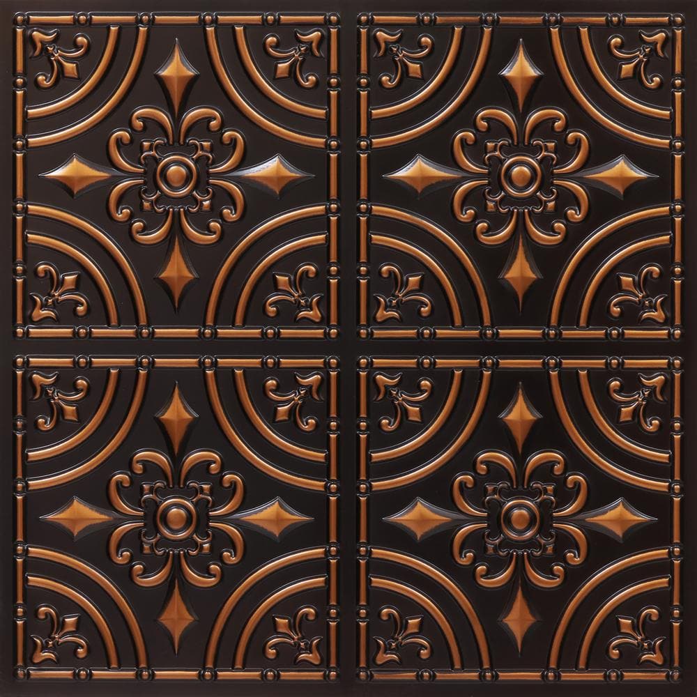 Antique Copper Faux Tin Ceiling Tiles, 24x24 Inch, Set of 25