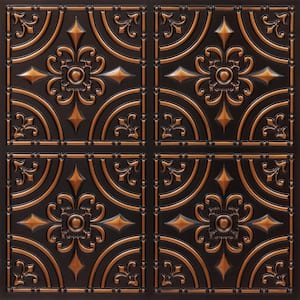 Wrought Iron 2 ft. x 2 ft. Glue Up PVC Ceiling Tile in Antique Copper