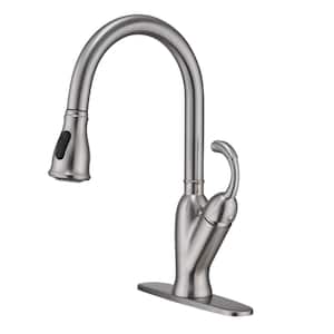 Single-Handle 2-Function Tulip High Arc Pull Down Sprayer Kitchen Faucet Deck Mount Kitchen Faucet in Brushed Nickel