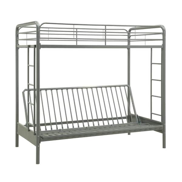 DHP Willa Metal Twin Over Futon Bunk Bed, Silver