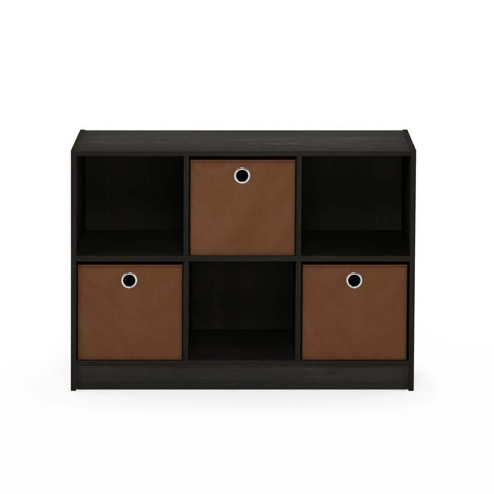 Espresso Brown Wood 34" Bookcase Storage with Bins