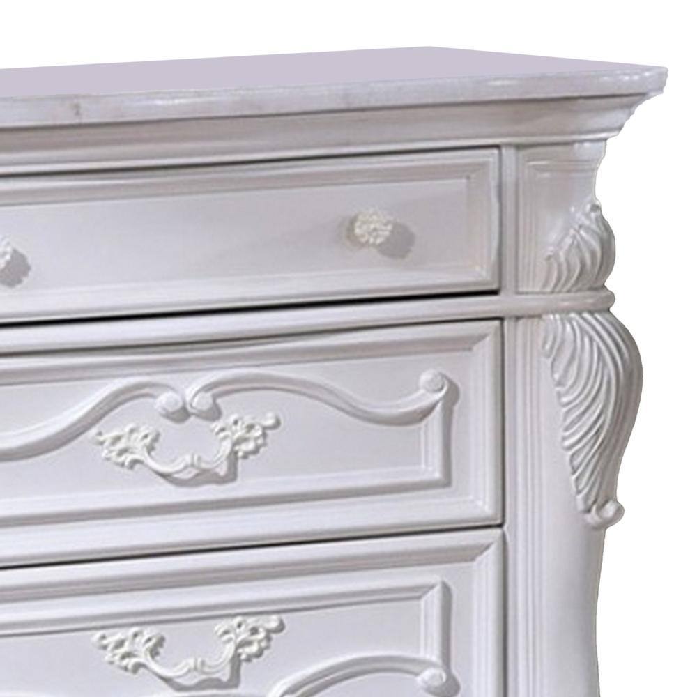 Venta White Solid Wood 3 Drawer Nightstand with Carved Details