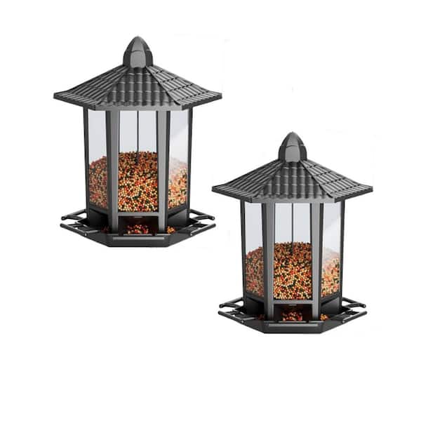 Outdoor Hanging Vintage Pagoda Design Black Bird Feeder (2 Pack)