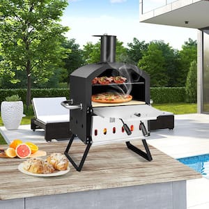 Wood Outdoor Pizza Oven Pizza Grill Outside Pizza Maker with Waterproof Cover in Stainless Steel (2-Layer)