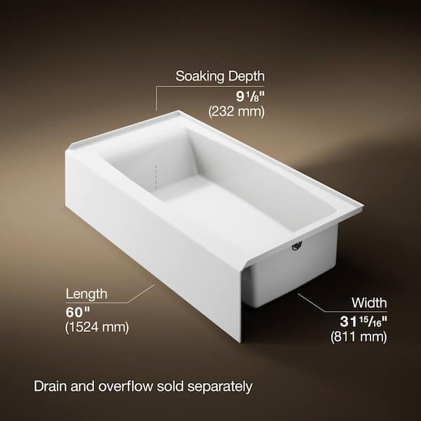 KOHLER Elmbrook 60 in. x 32 in. Alcove Deep Soaking Bathtub with