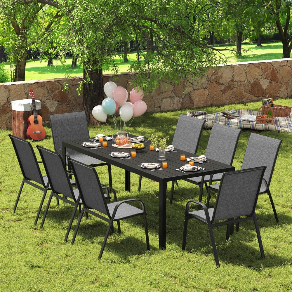9-Piece Metal Outdoor Dining Set with 8 Textilene Stackable Chairs and Rectangular Table, Patio Dining Table Set for 8 price history on PriceWatchPro