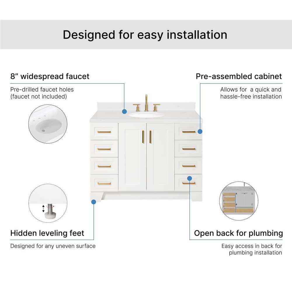 White Freestanding Single Bathroom Vanity with Carrara Quartz Top