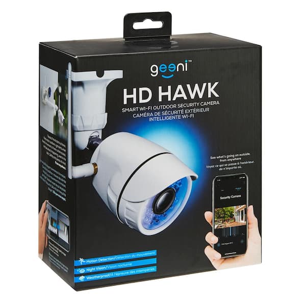 Geeni Hawk Wireless Outdoor Smart Wi-Fi Security Camera with Night Vision, Motion Alerts, IP66 Weatherproof, White