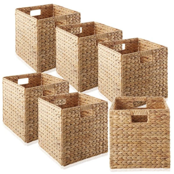 Casafield Natural Brown 12 in. x 12 in. Wicker Water Hyacinth Decorative Baskets for Storage (Set of 6)