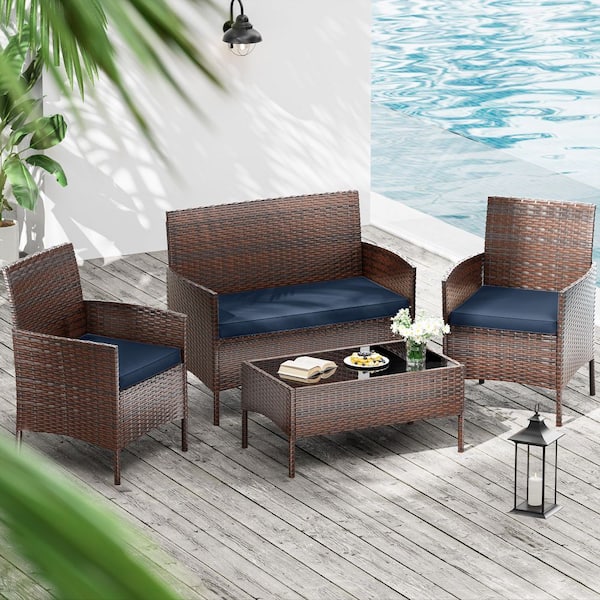 36 in. x 18 in. (3-Piece) Outdoor Patio Replacement Seat Cushions Fit for Loveseat Sofa Lounge Chair Furniture Navy Blue