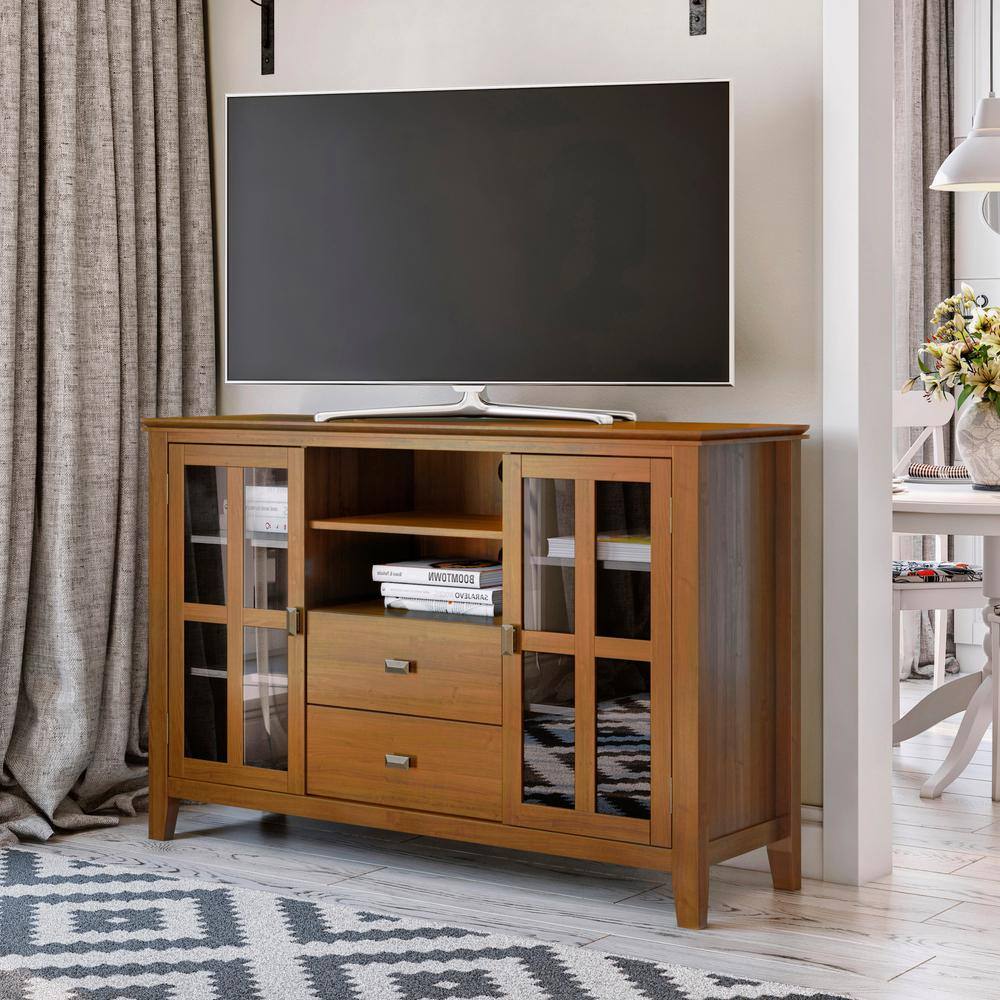 Artisan Honey Brown Solid Wood 53" Transitional Media Stand