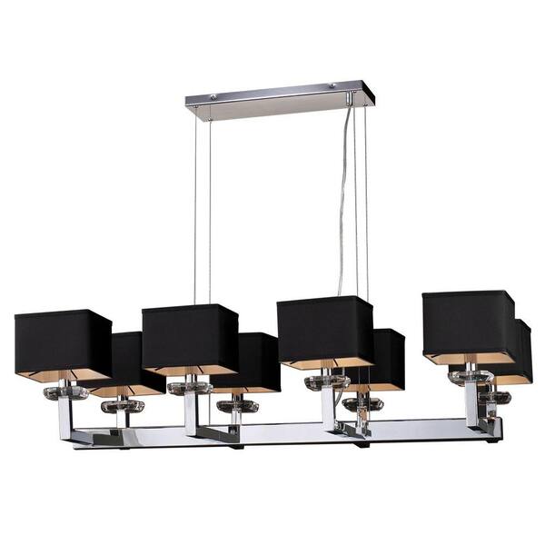 PLC Lighting 8-Light Polished Chrome Chandelier with Black Fabric Shade and Clear Glass Shade
